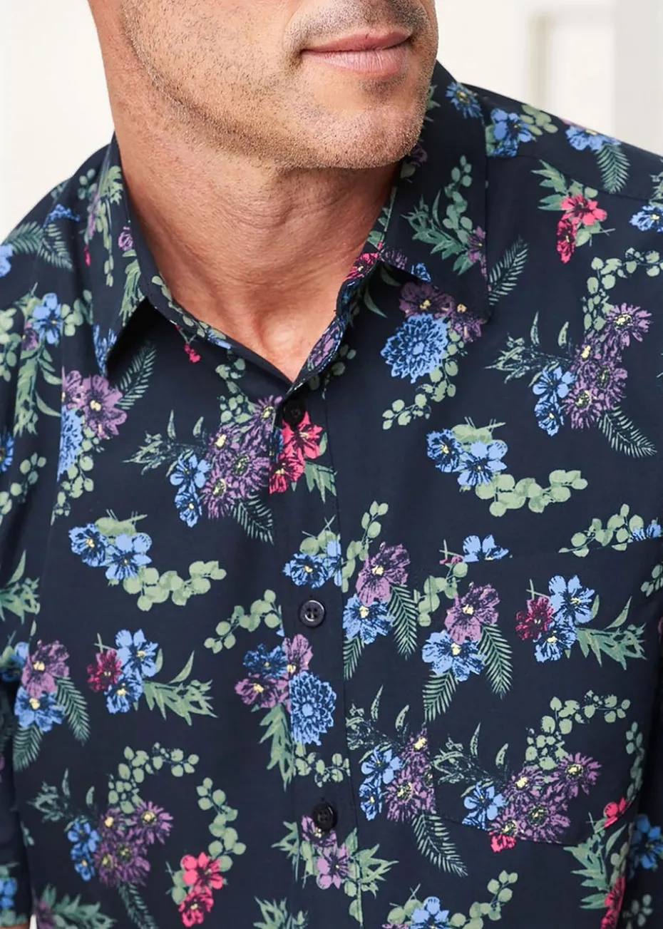 Cotton Traders Midnight Blue Short Sleeve Soft Touch Print Shirt