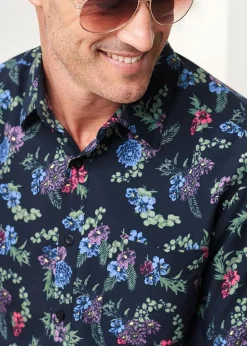 Cotton Traders Midnight Blue Short Sleeve Soft Touch Print Shirt