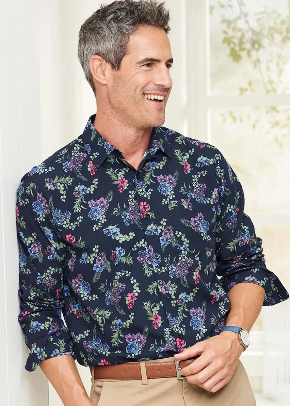 Cotton Traders Midnight Long Sleeve Soft Touch Print Shirt
