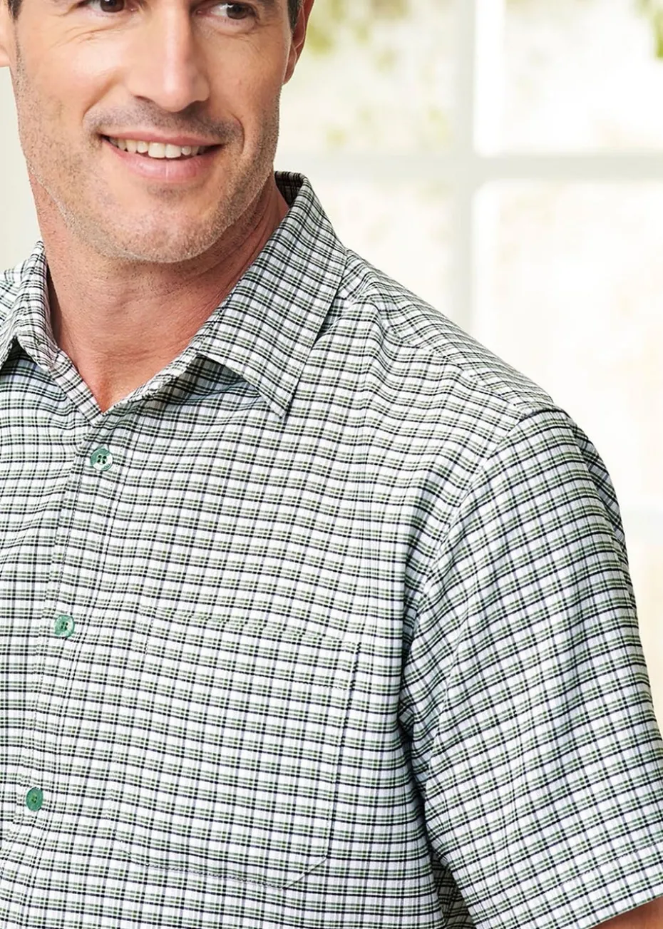 Cotton Traders Misty Green Short Sleeve Soft Touch Yarn-Dyed Shirt