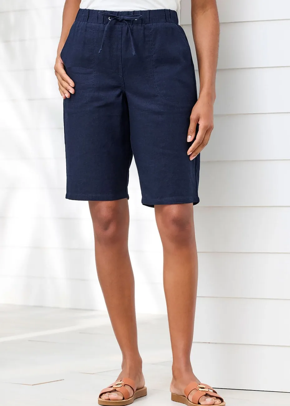 Cotton Traders Navy Linen-Blend Relaxed Fit Shorts