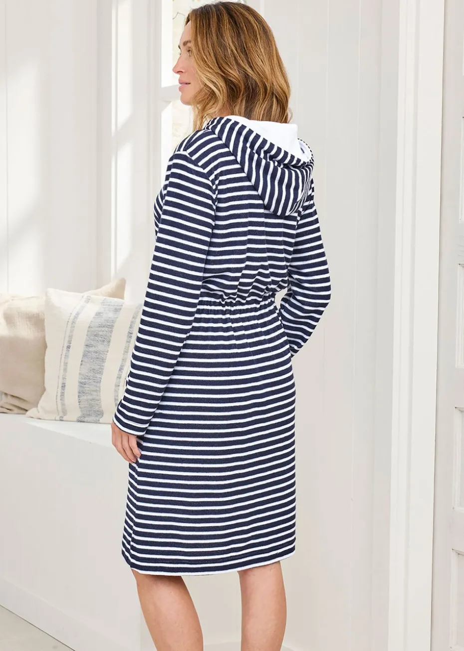 Cotton Traders Navy Terry Towelling Zip Front Dressing Gown