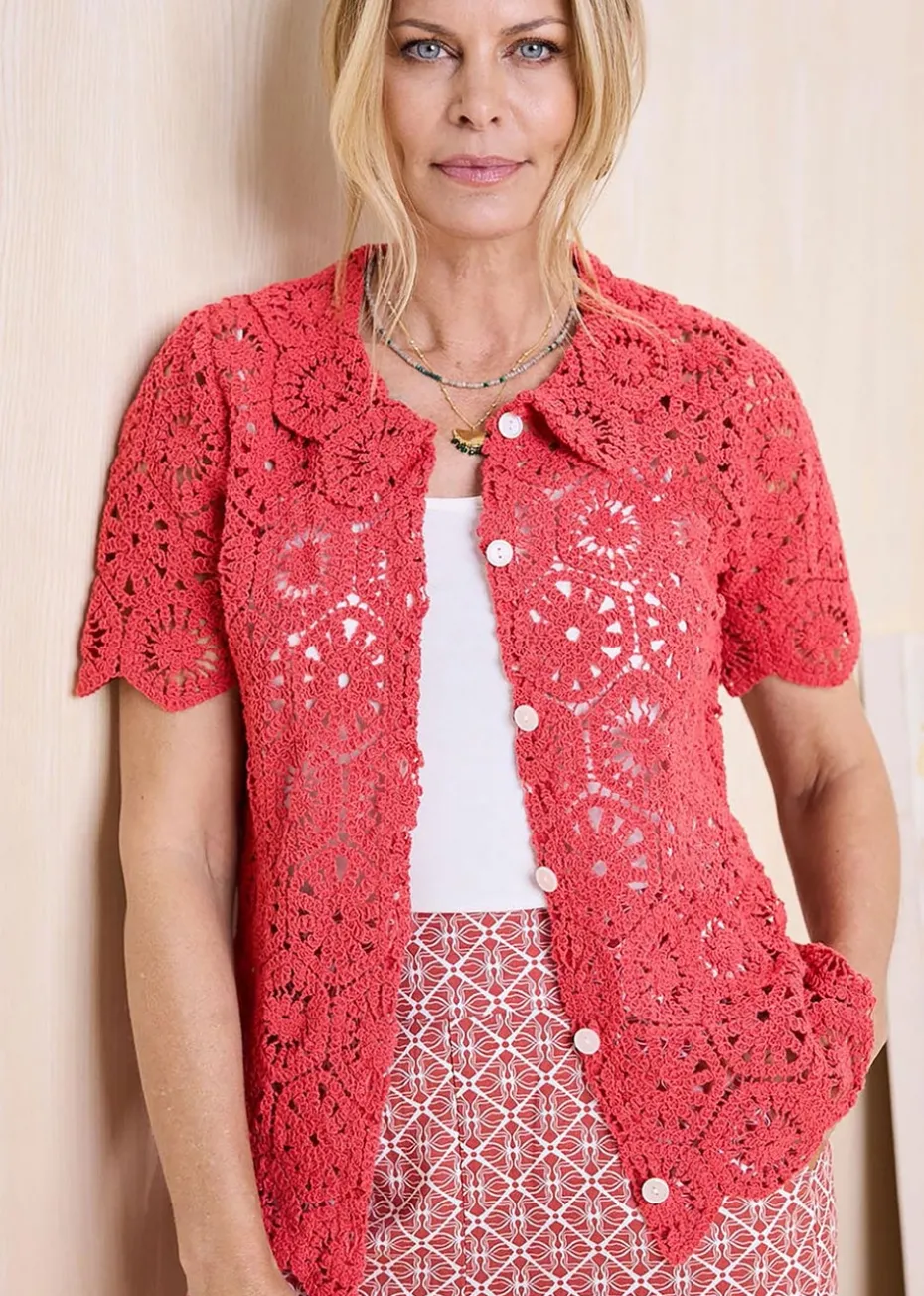 Cotton Traders Orange Crochet Cardigan