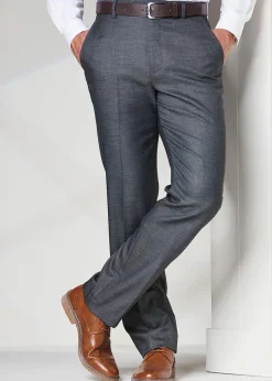 Cotton Traders Pale Blue Flat Front Stretch Smart Check Trousers