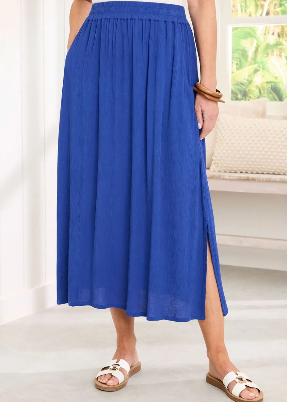 Cotton Traders Pale Blue Pull On Crinkle Maxi Skirt