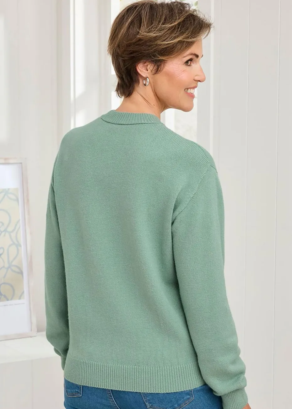 Cotton Traders Pastel Green Embroidered Jumper