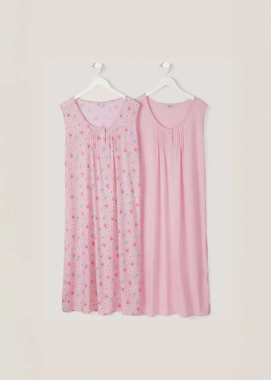Cotton Traders Shell Pink 2 Pack Pintuck Maxi Nightdresses