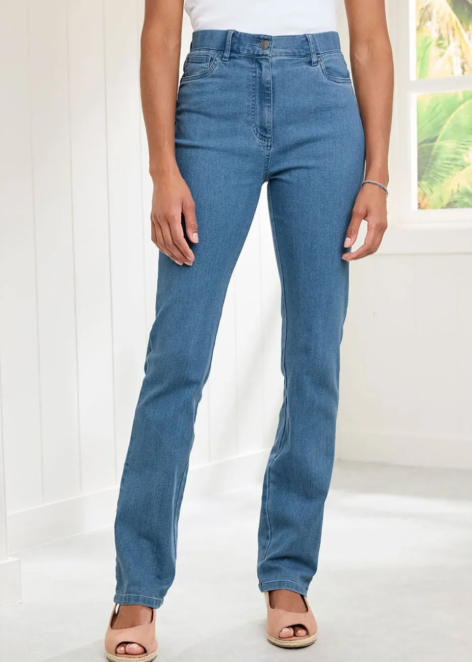 Cotton Traders Washed Blue Magic Comfort Straight-Leg Denim Jeans