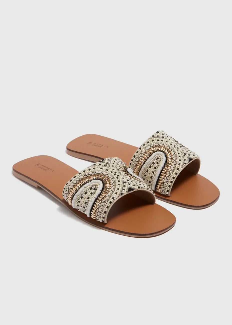 Cream Beaded Mule Sandals
