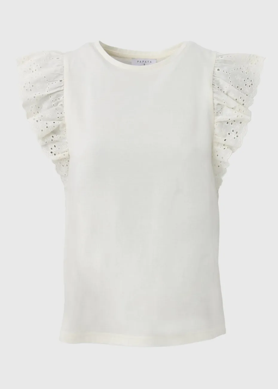 Cream Broderie Sleeve T-Shirt