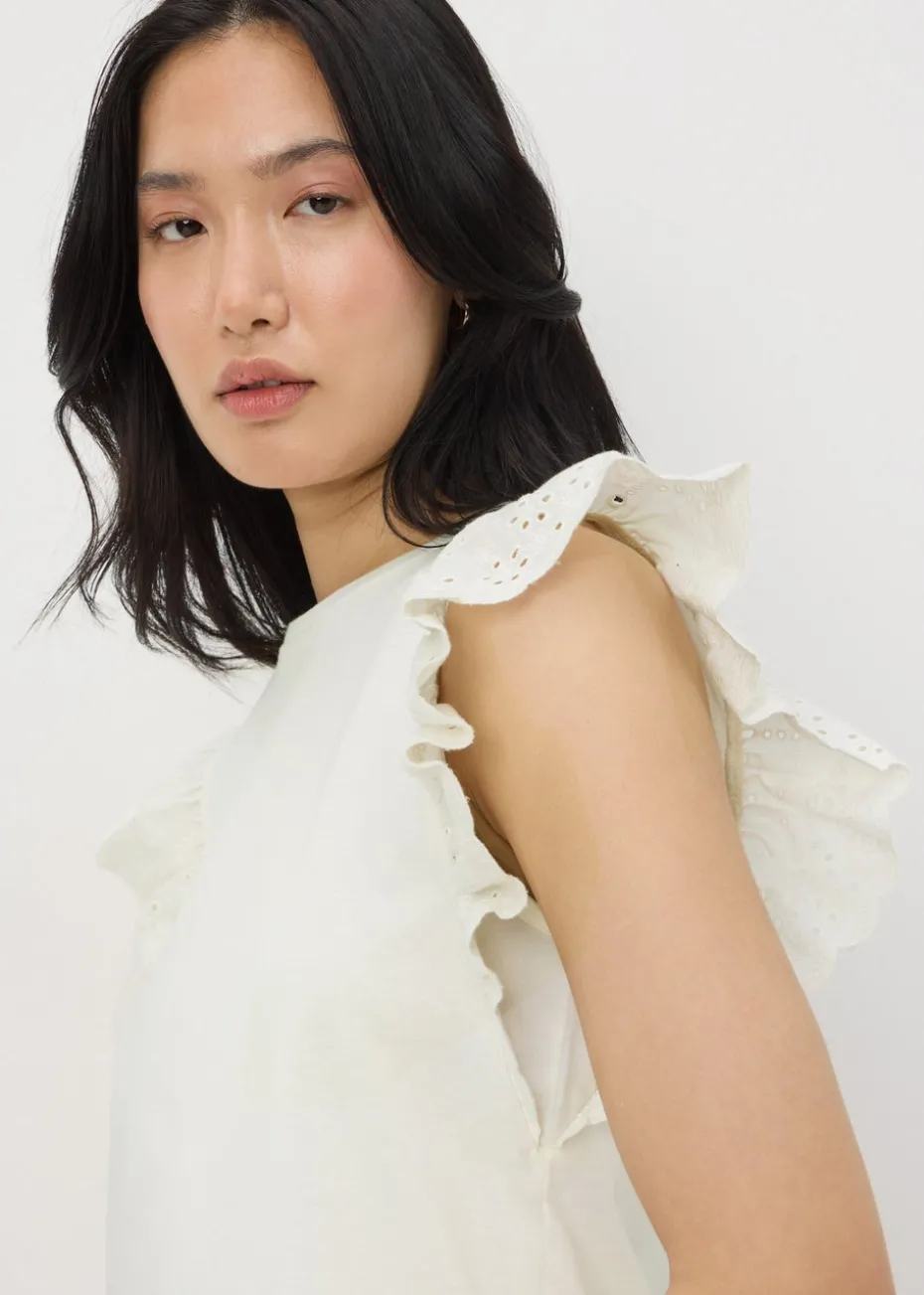 Cream Broderie Sleeve T-Shirt