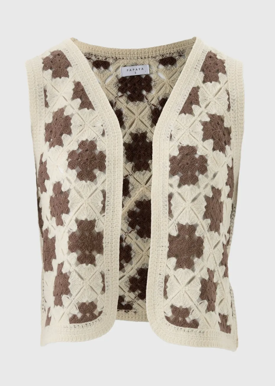Cream Crochet Patterned Waistcoat