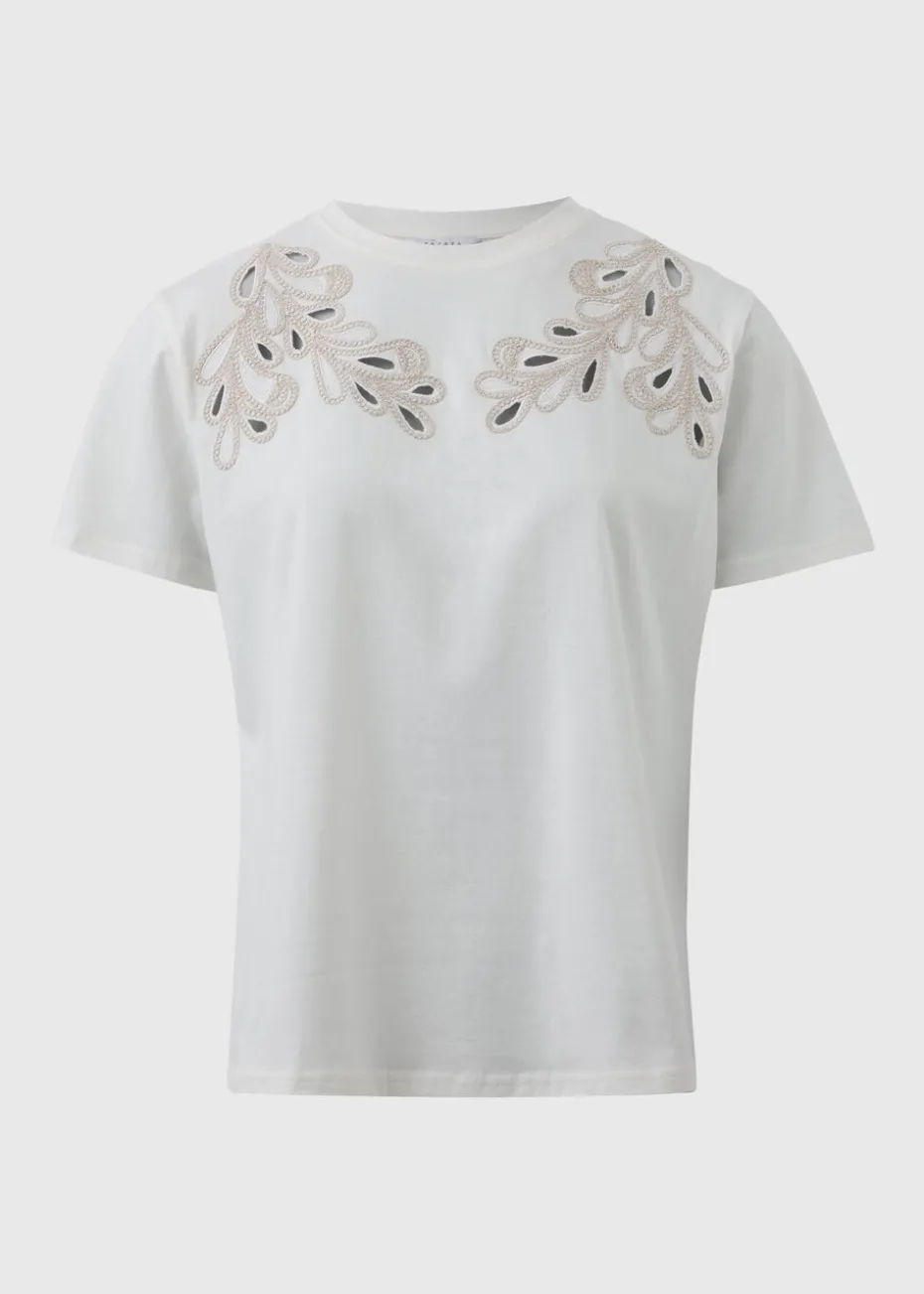 Cream Cutwork Detail T-Shirt