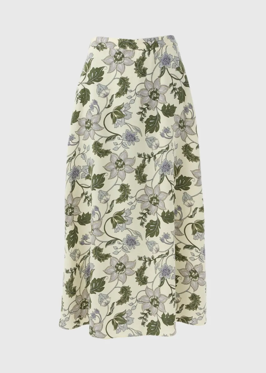 Cream Floral Flared Midaxi Skirt