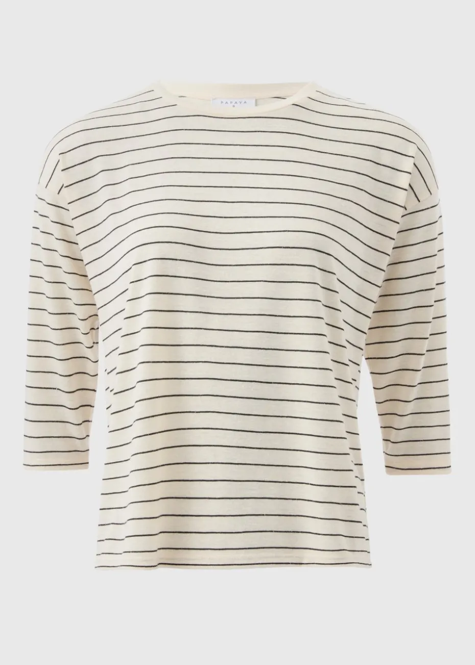 Cream Monochrome Linen Blend Stripe Top