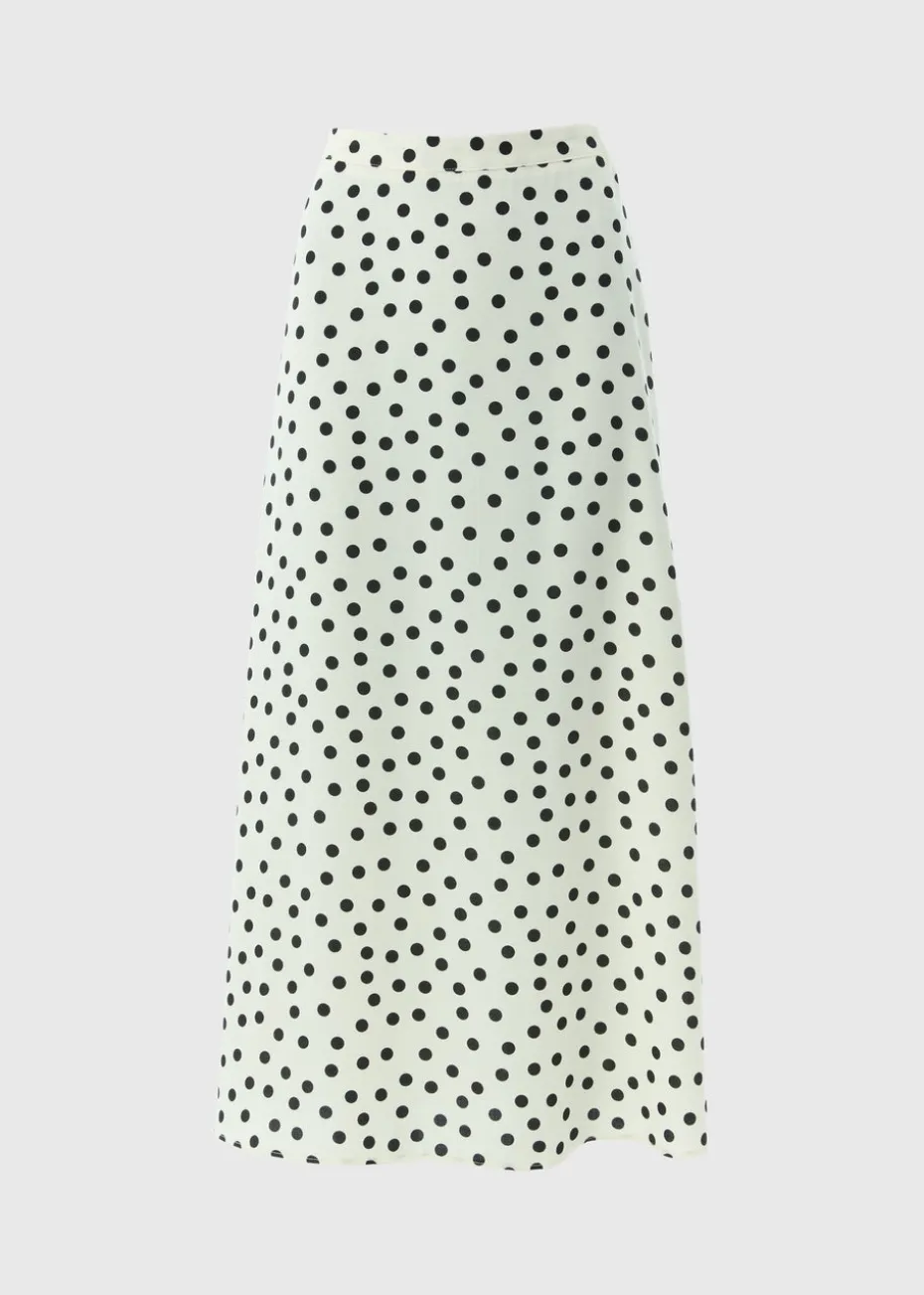 Cream Polka Dot Flared Midaxi Skirt