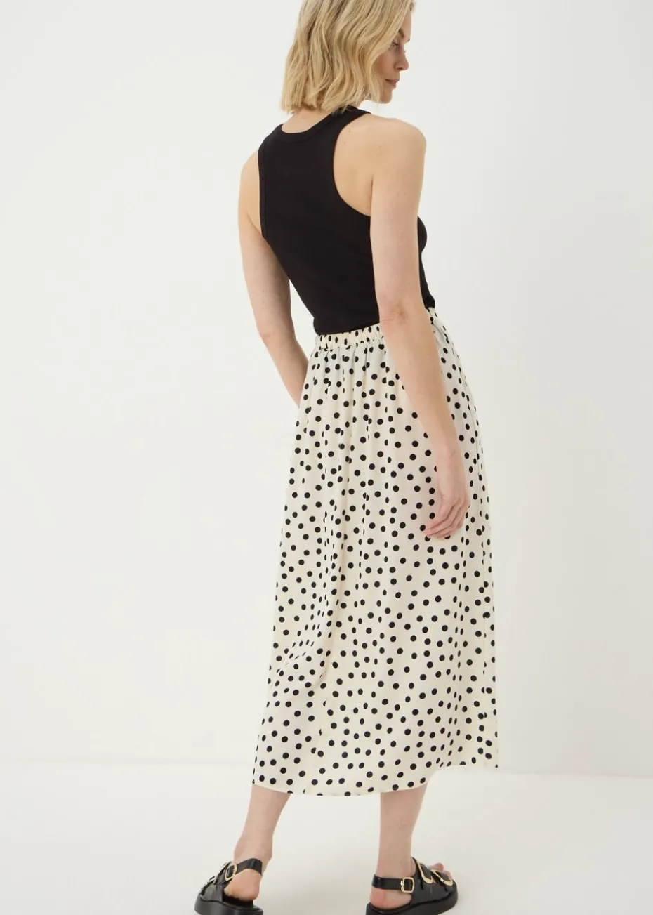 Cream Polka Dot Flared Midaxi Skirt