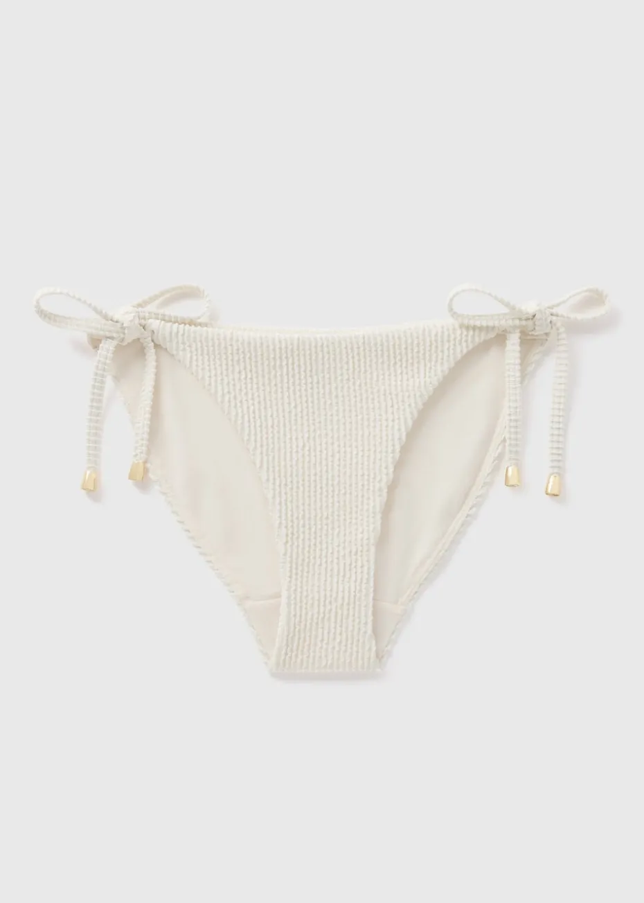 Cream Ribbed Side Tie Bikini Bottoms