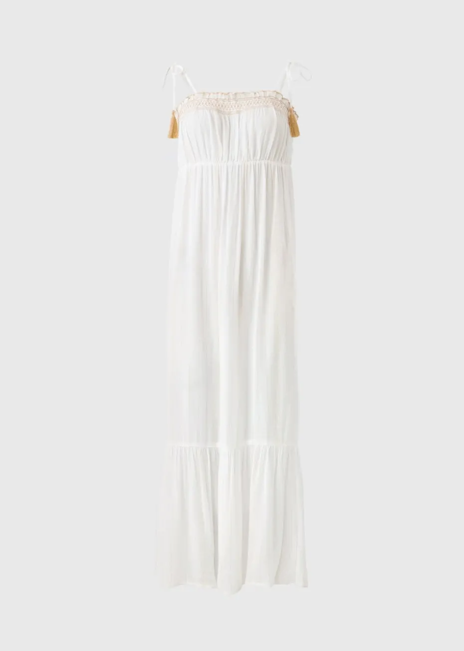 Cream Sparkle Embroidered Maxi Dress