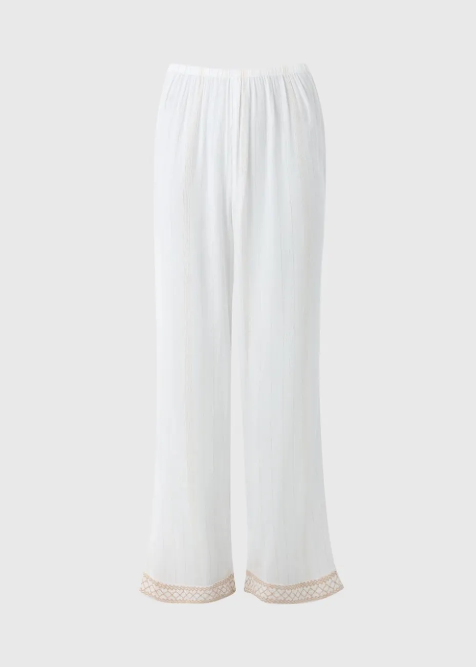 Cream Sparkle Embroidered Trousers