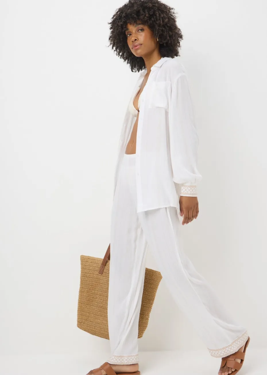 Cream Sparkle Embroidered Trousers