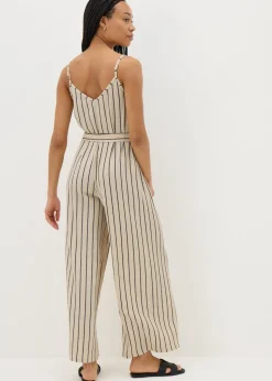 Cream Stripe Wide Leg Jersey Jumpsuit