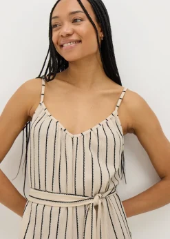 Cream Stripe Wide Leg Jersey Jumpsuit
