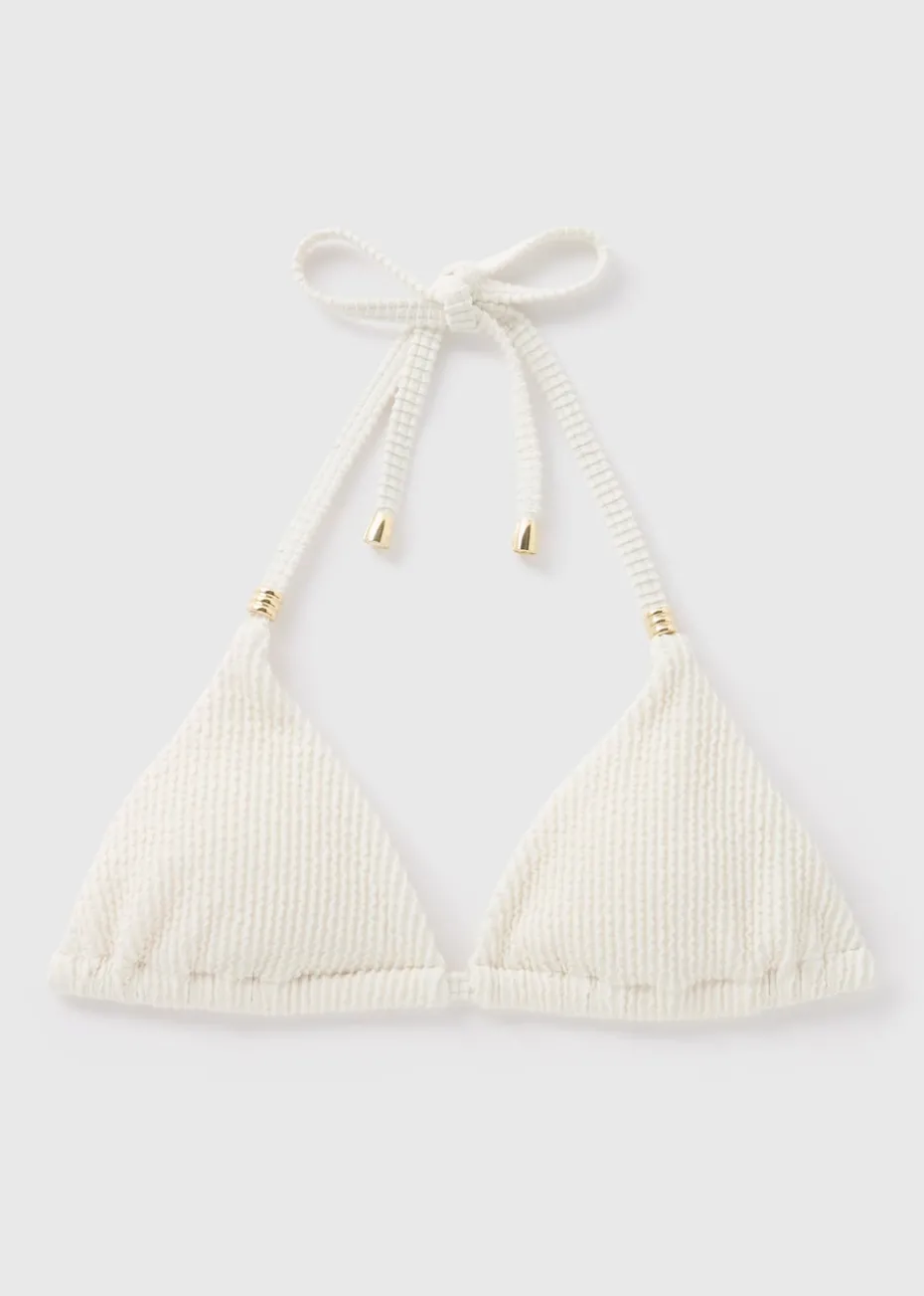 Cream Textured Triangle Bikini Top