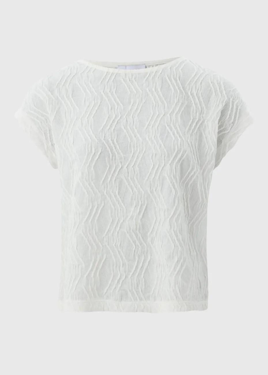 Cream Wavy Textured Crew Neck T-Shirt