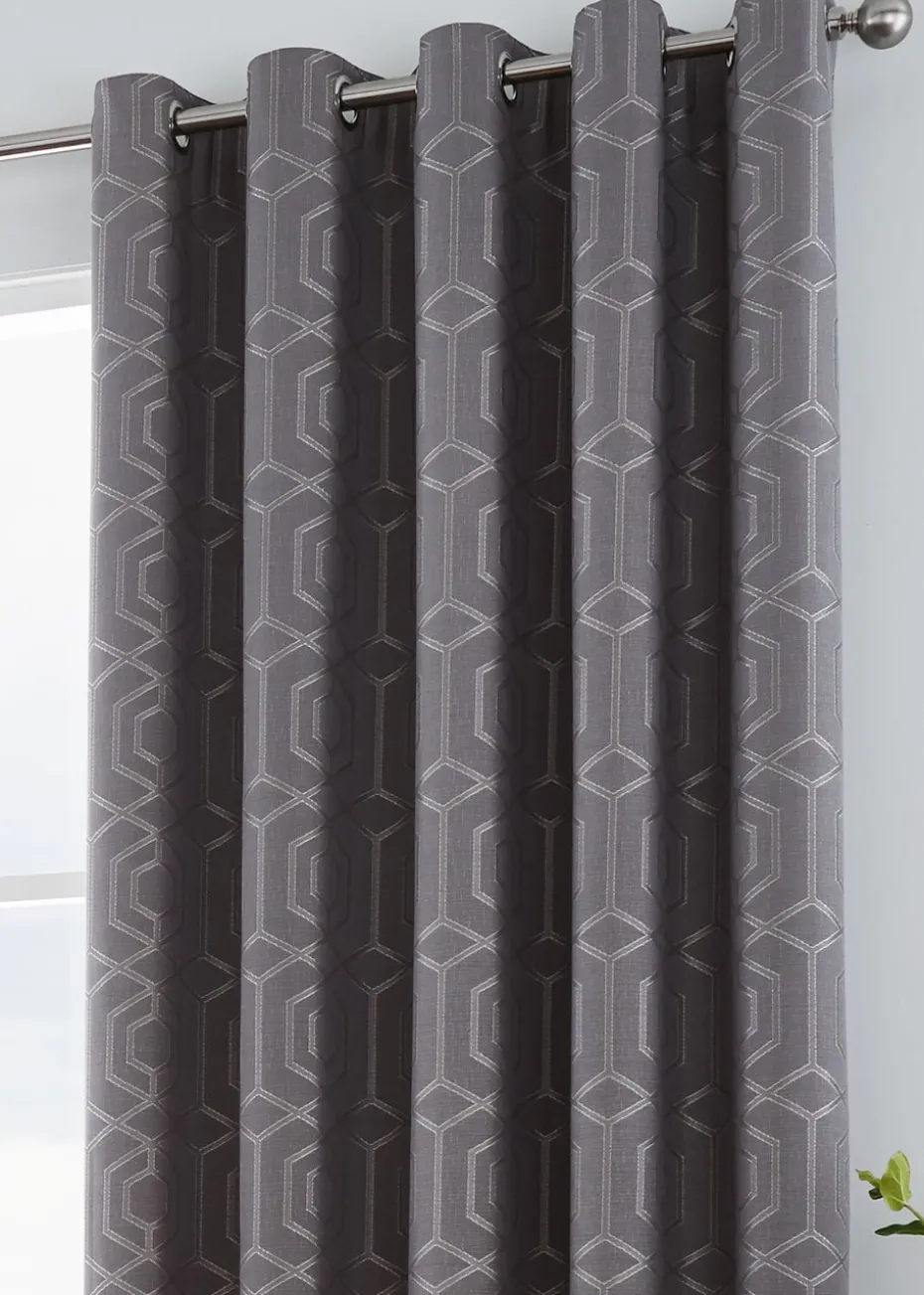 Curtina Camberwell Jacquard Grey Eyelet Curtains