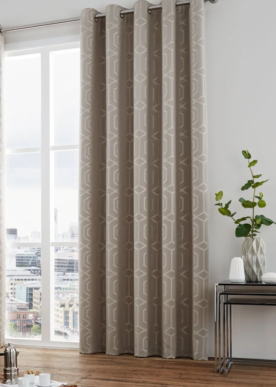 Curtina Camberwell Jacquard Stone Eyelet Curtains
