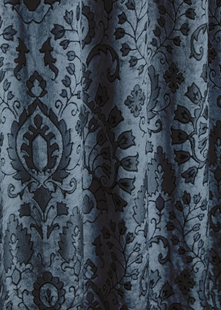 Curtina Trinity Jacquard Blue Pencil Pleat Curtains