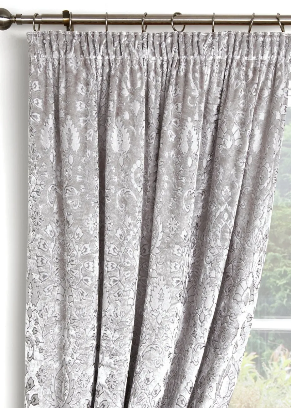 Curtina Trinity Velvet Silver Pencil Pleat Curtains