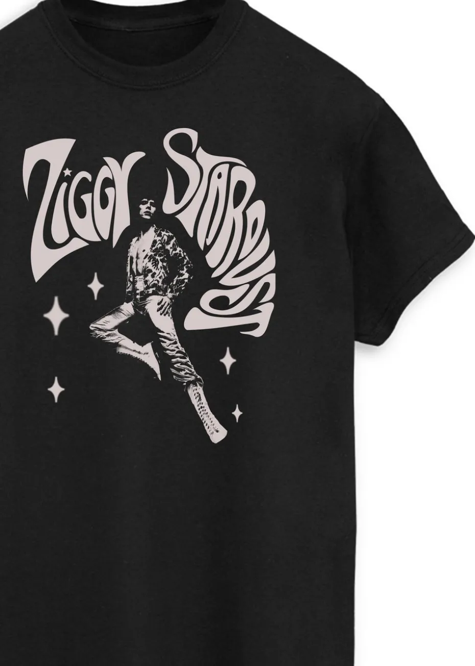 David Bowie Ziggy Pose Women Black Printed Boyfriend Fit Music T-Shirt
