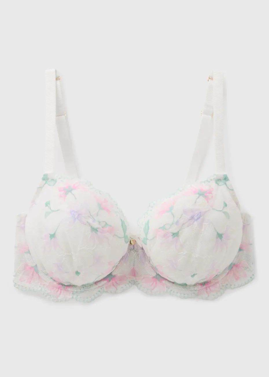 DD+ Cream Floral Non Padded Bra