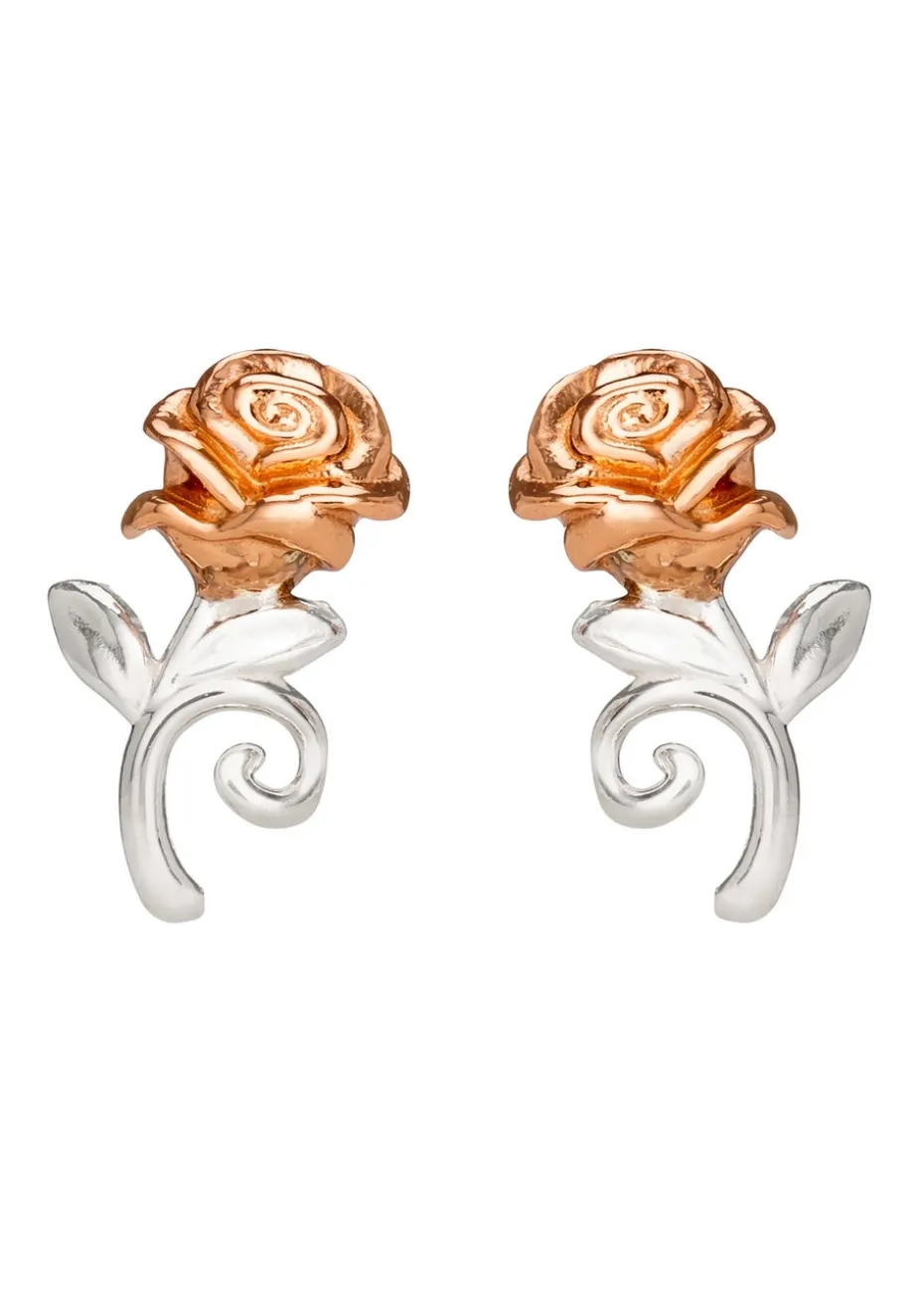 Disney Beauty & The Beast Two Tone Rose Stud Earrings