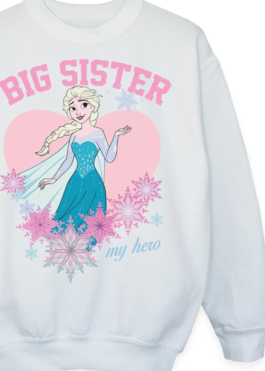 Disney Frozen Elsa Big Sister Girls White Graphic Sweatshirt (3-13 Years)