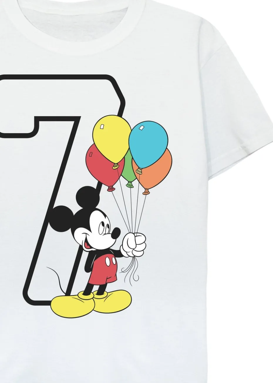 Disney Mickey Mouse 7th Birthday Kids White Graphic T-Shirt (7-11 Years)