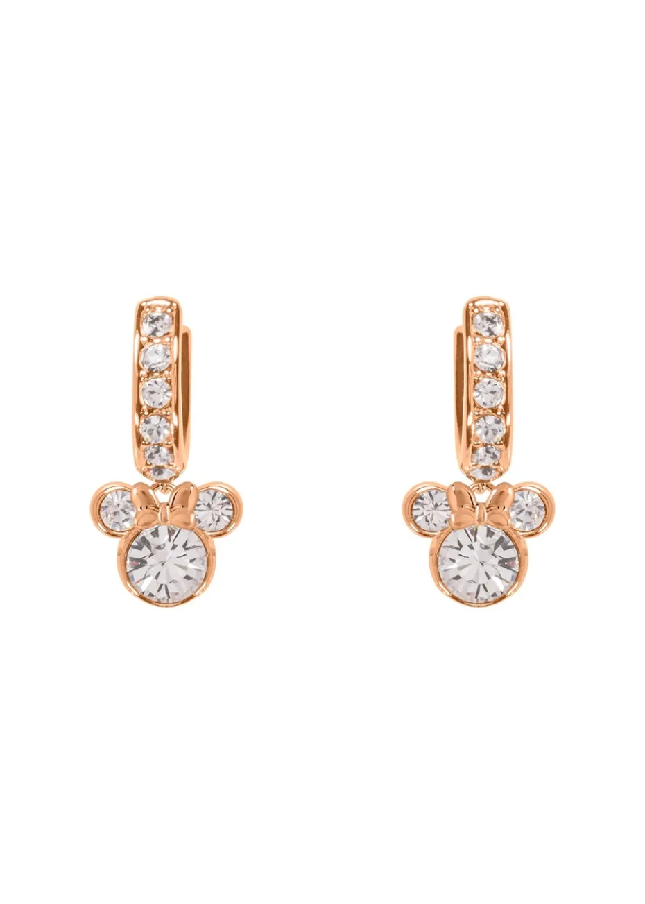 Disney Minnie Mouse Rose Gold Plated Crystal Hoop Earrings & Necklace Set