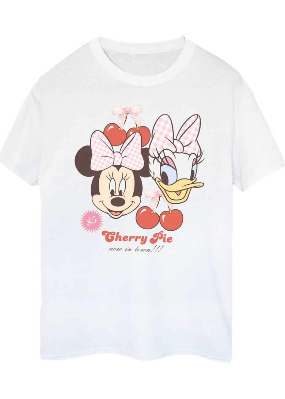 Disney White Minnie Mouse Daisy Duck Cherry Boyfriend Fit T-Shirt