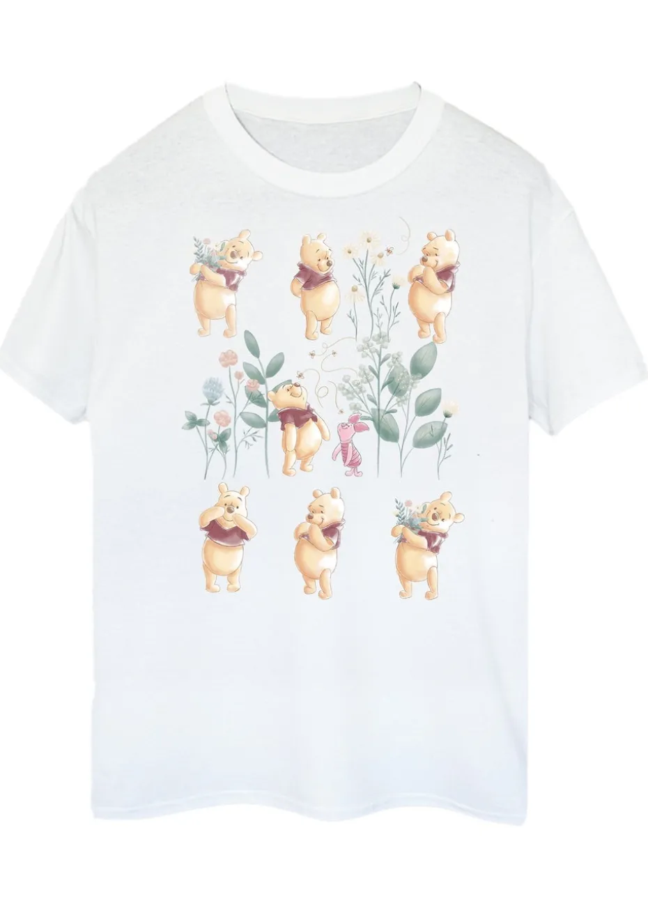 Disney Winnie The Pooh Flower Grid White Boyfriend Fit Graphic T-Shirt