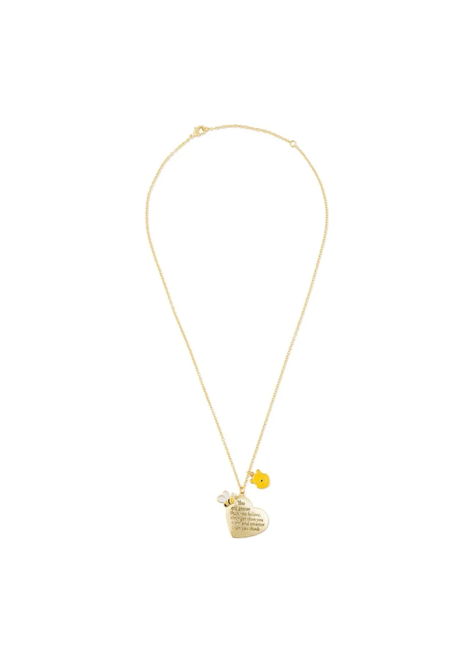 Disney Winnie The Pooh Yellow Gold Plated Brass Heart Shaped Necklace