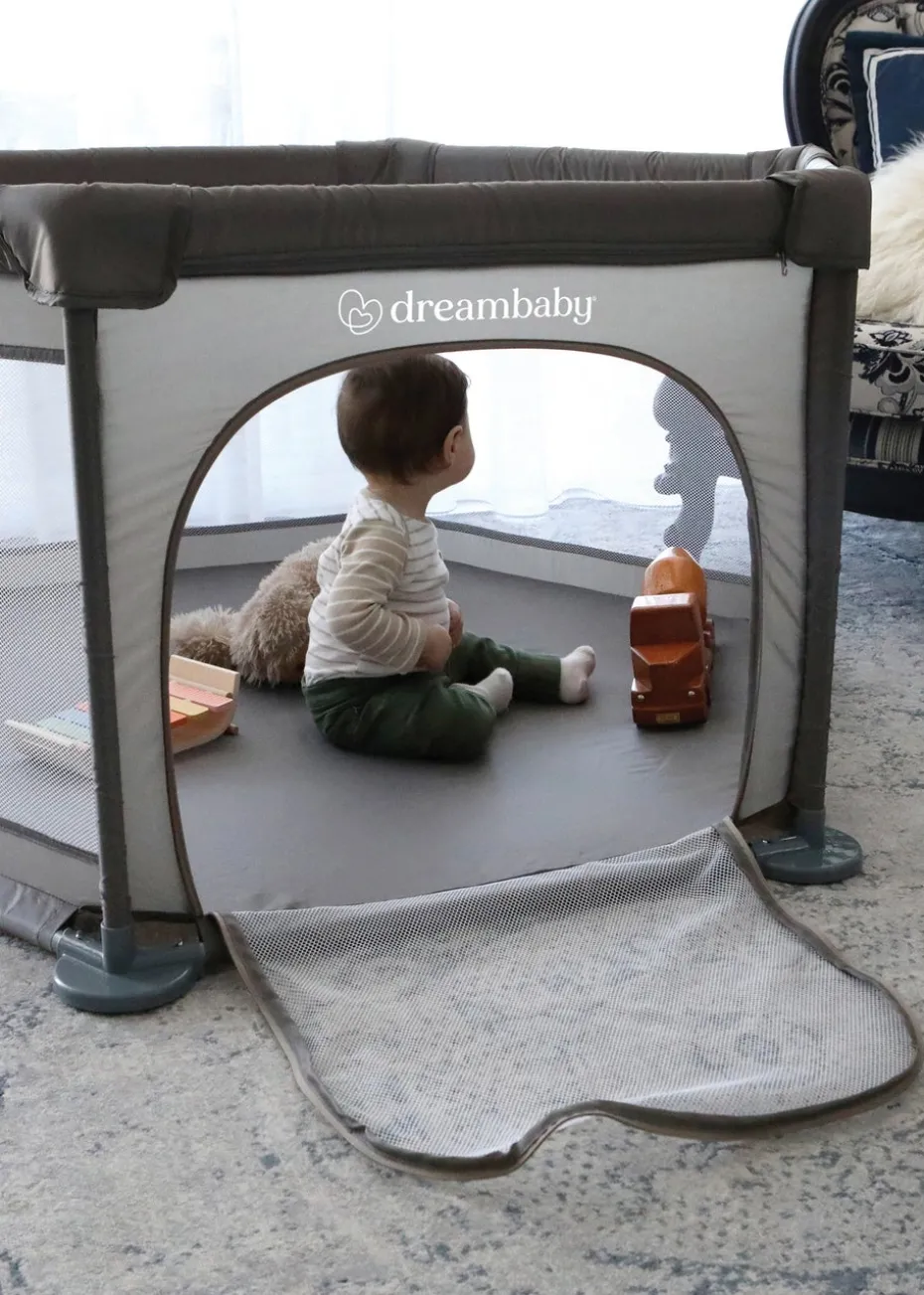 Dreambaby Grey Explore Fabric 6-Sided Playpen With Padded Frame