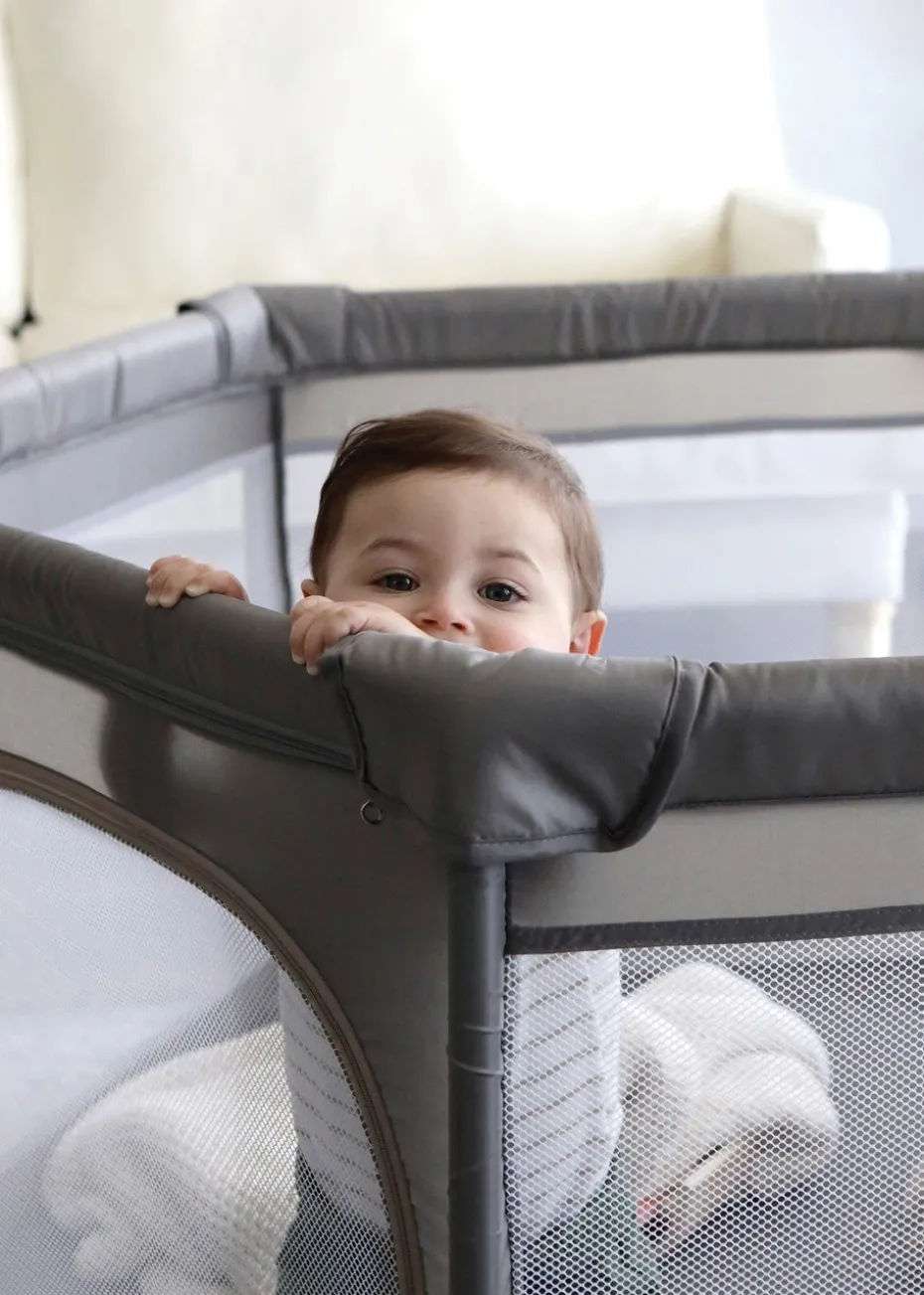 Dreambaby Grey Explore Fabric 6-Sided Playpen With Padded Frame