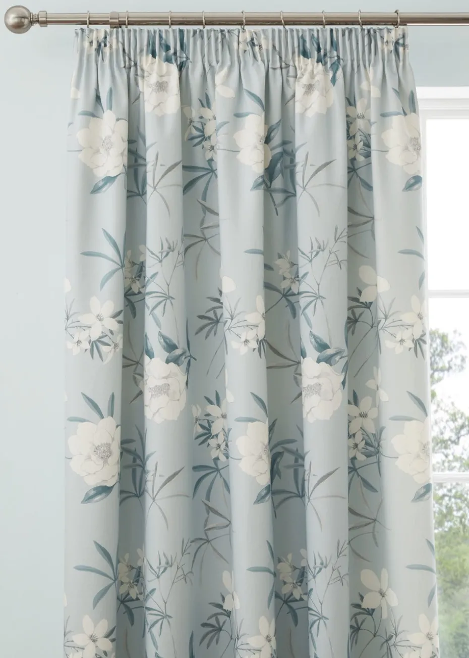 Dreams & Drapes Eve Blue Pencil Pleat Curtains With Tie-Backs