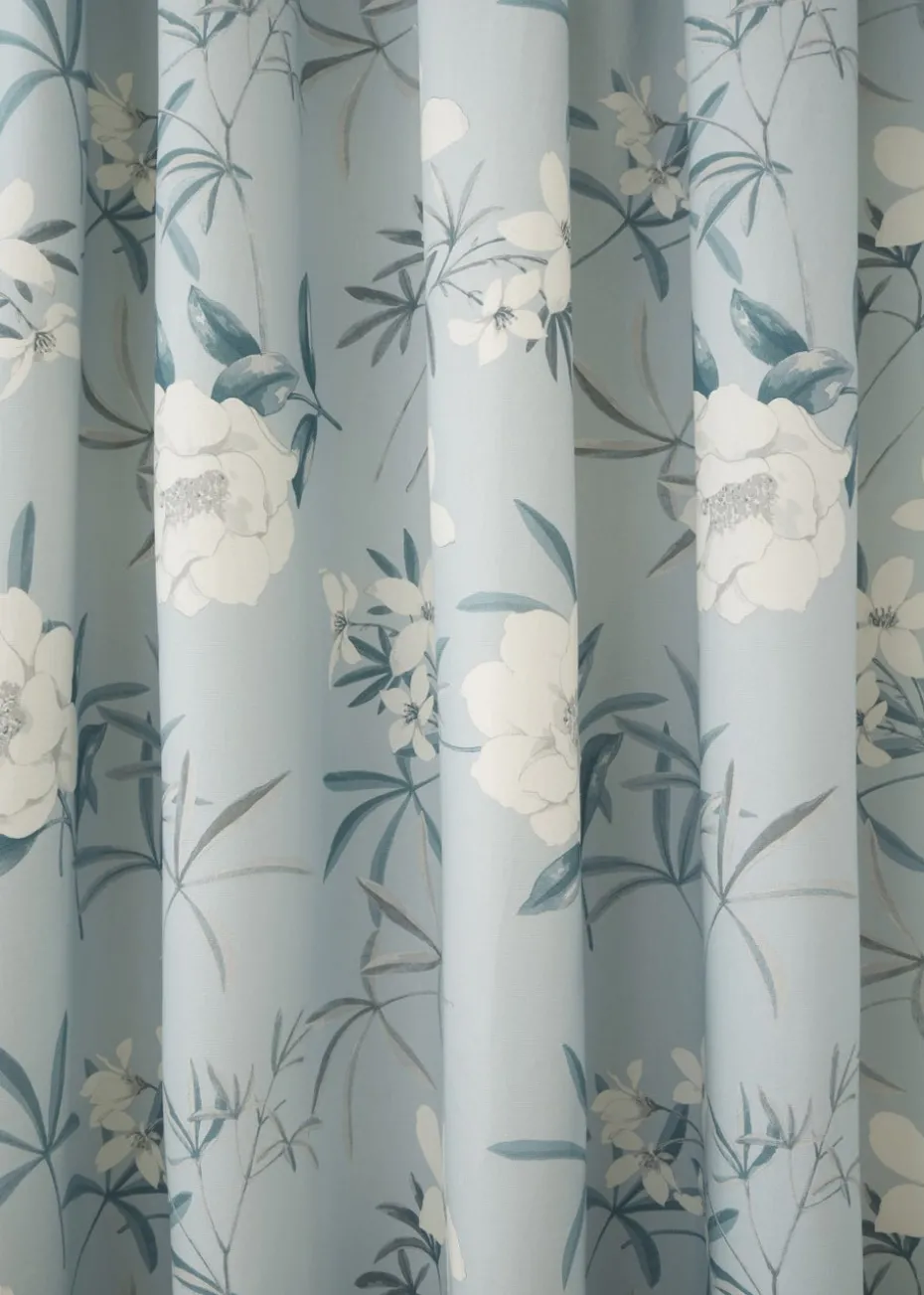 Dreams & Drapes Eve Blue Pencil Pleat Curtains With Tie-Backs