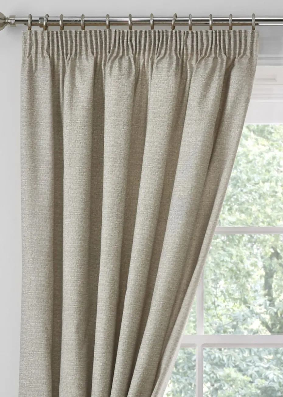 Dreams & Drapes Pembrey Brushed Cotton Natural Pencil Pleat Curtains With Tie-Backs
