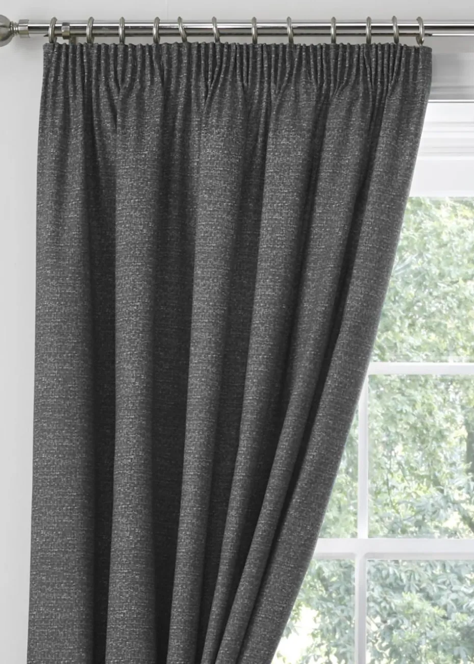 Dreams & Drapes Pembrey Brushed Cotton Grey Pencil Pleat Curtains With Tie-Backs
