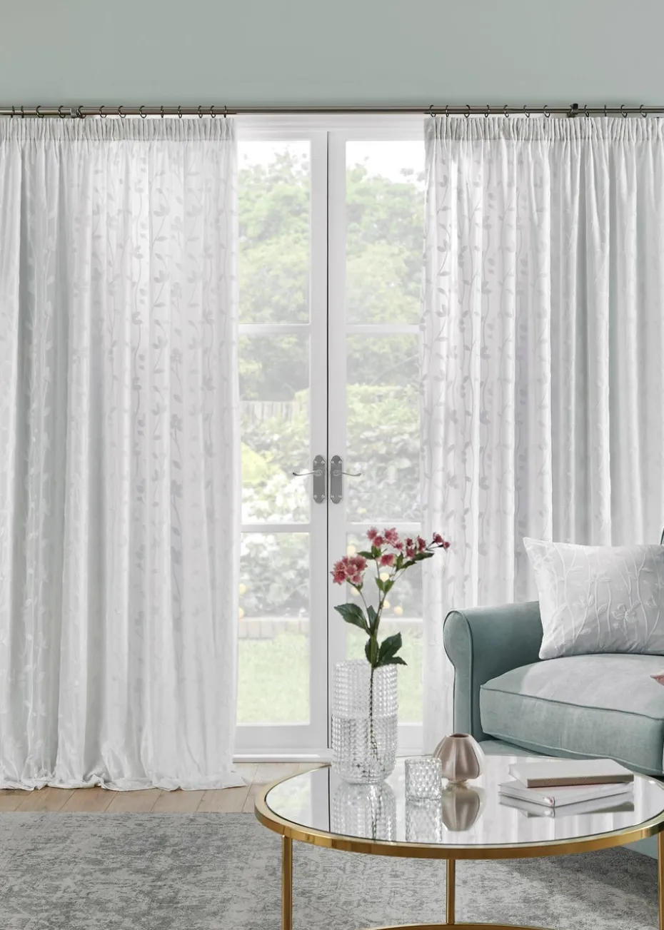 Dreams & Drapes Sophia Jacquard Ivory Pencil Pleat Curtains