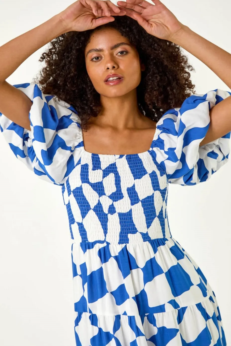 Dusk Blue Dusk Geo Print Tiered Dress
